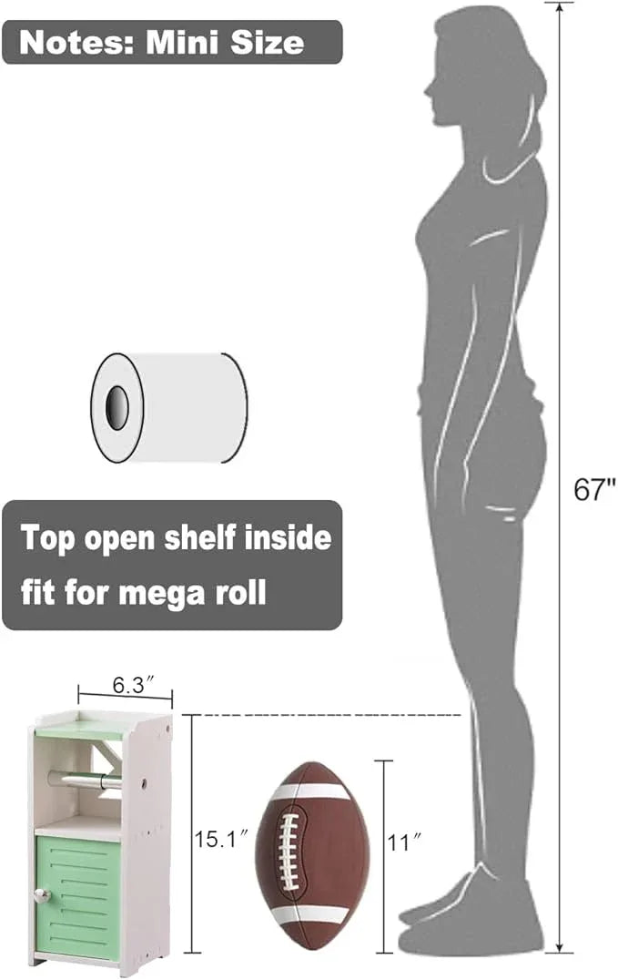 AOJEZOR Toilet Paper Holder Stand: Freestanding PVC Cabinet Storage for Small Bathroom Spaces for Homes and Renters-Mint Green - ModernBath
