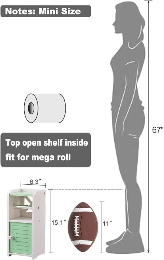 AOJEZOR Toilet Paper Holder Stand: Freestanding PVC Cabinet Storage for Small Bathroom Spaces for Homes and Renters-Mint Green - ModernBath