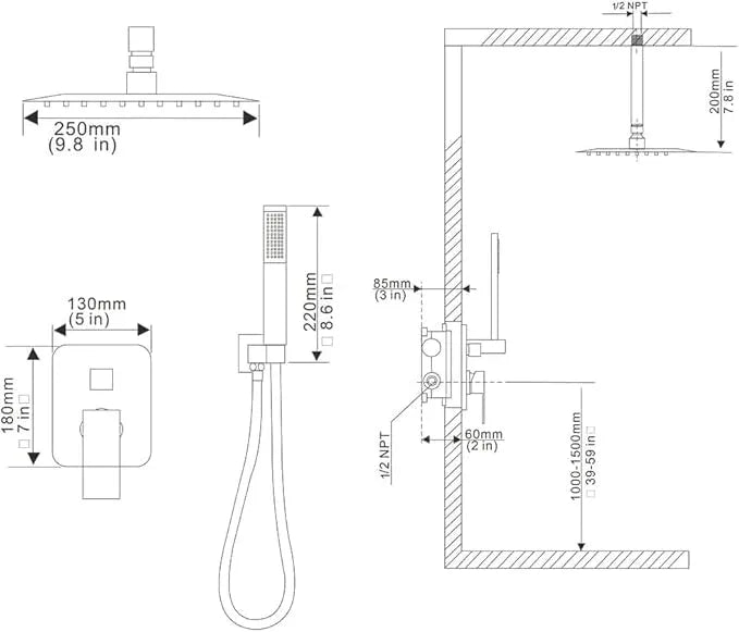 Heable Shower System ‎Brushed Gold Bathroom 10 Inch Rain Shower Head Ceiling Mount with Handheld Luxury High Pressure Shower Combo Set Shower Faucet Rough-in Valve Body and Trim Kit - ModernBath