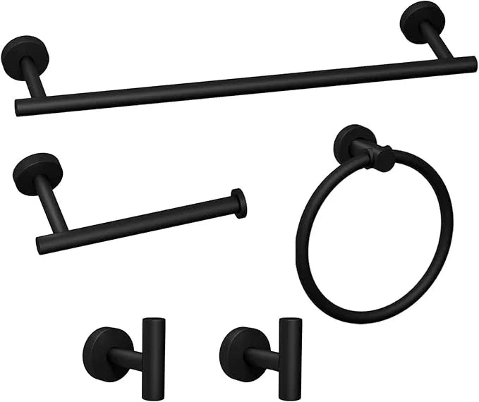 5-Pieces Matte Black Bathroom Accessories Set, Stainless Steel Bathroom Hardware Set, Bath Towel Bar Set, Towel Racks for Bathroom Wall Mounted. - ModernBath