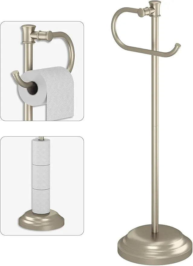 BESy Toilet Paper Holder Stand SUS 304 Free Standing Bathroom Tissue Holder with Storage Hardware Accessories Rack Hand Towel Bar Rustproof Lavatory Tissue Roll Holder Floor Modern Brushed Nickel - ModernBath