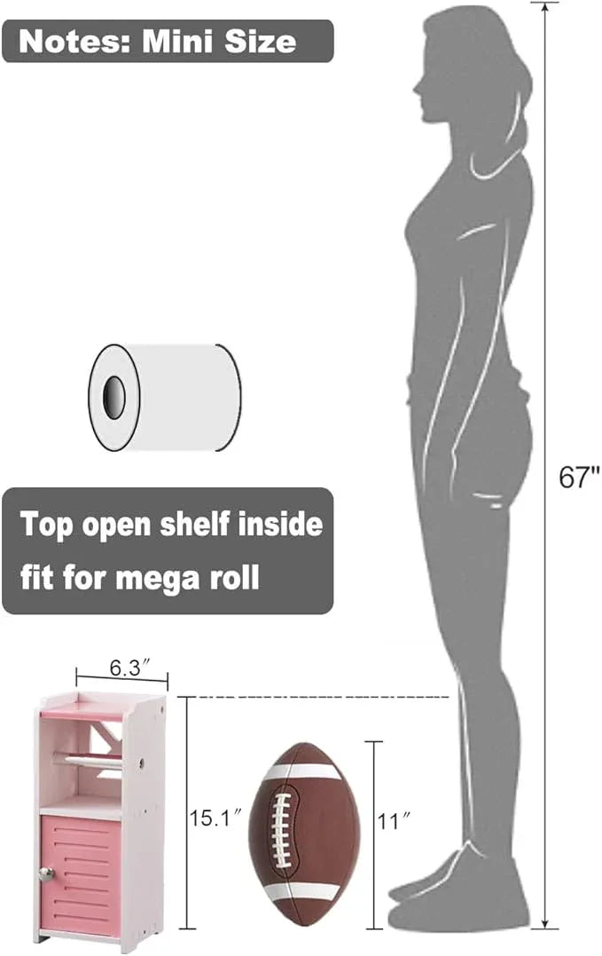AOJEZOR Toilet Paper Holder Stand: PVC Freestanding Cabinet Storage for Small Bathroom Spaces for Homes and Renters-Jelly Pink - ModernBath