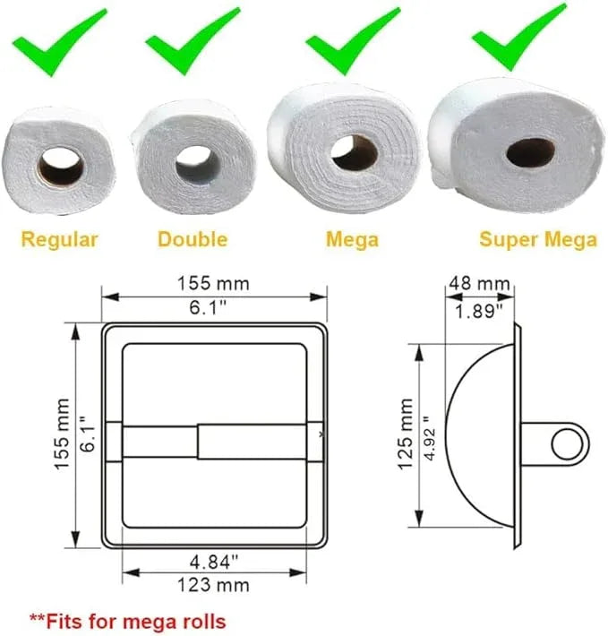 Modern Matte Black Recessed Toilet Paper Towel Holder Set Durable Metal Wall Mount for Space Saving Bathroom Design Stainless Steel Ring Rack for Hand Towels Included - ModernBath