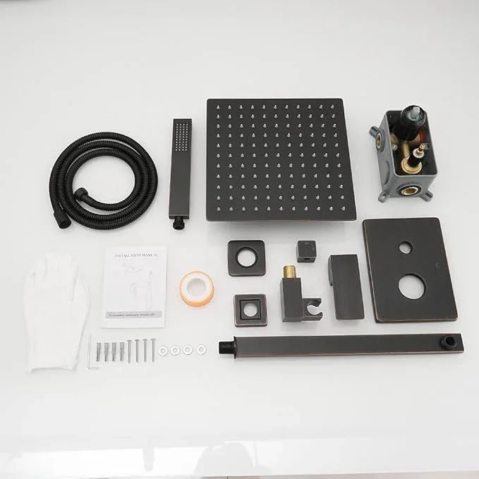 annazom Oil Rubbed Bronze rain Shower Faucet Set Shower System 10 Inches Square Shower Head with Handheld, Waterfall Showerhead, All Metal Shower Faucet Trim Repair Kits (Contain Shower Valve) - ModernBath