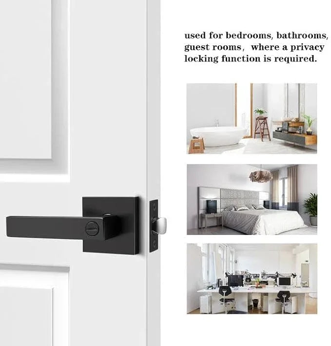 Probrico Matte Black Bed Bath Door Lever Heavy Duty Privacy Door Handle, Keyless Door Lock Interior Bathroom Bedroom Door Handle, Reversible for Left Right Sided Door - ModernBath
