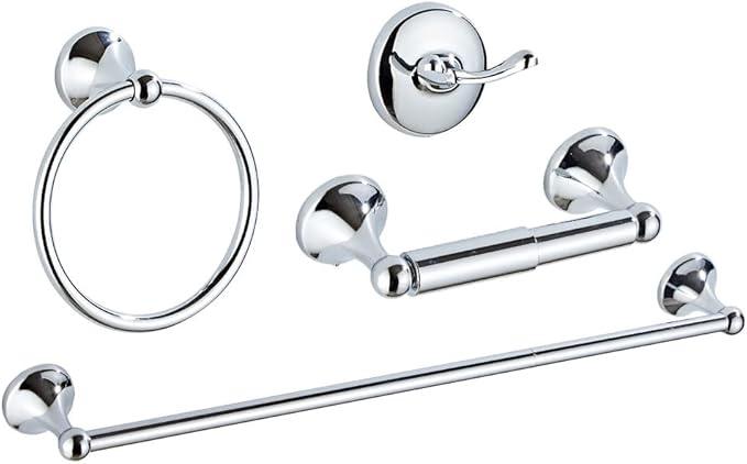 4 Piece Bathroom Accessory Set(Adjustable Towel Bar, Towel Ring, Toilet Paper Holder,Towel Hook), Wall Mounted Bathroom Hardware Accessories Set,Chrome - ModernBath