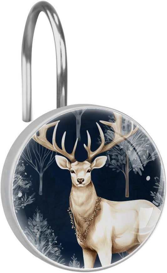 12 Packs Deer Shower Curtain Hooks, Crystal Glass Shower Curtain Rings for Bathroom, Rustproof Metal Decorative Curtain Rod Hooks, Stainless Steel - ModernBath