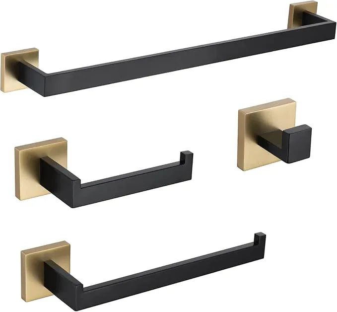 TURS 4-Piece Bathroom Hardware Set Black and Brushed Gold Towel Bar Holder Set Stainless Steel Bathroom Accessory Set Wall Mounted - ModernBath