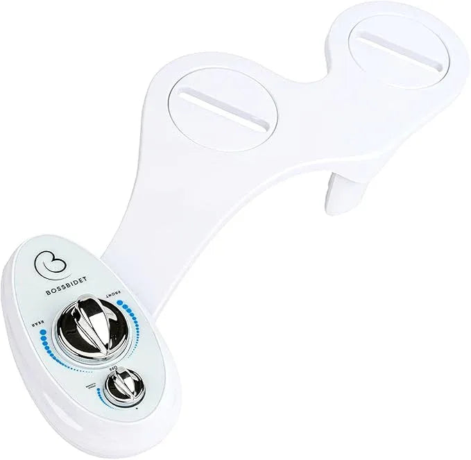 Boss Bidet Luxury White Blue - Bidet Attachment for Toilet Seat - Dual Nozzles, Self-Cleaning, Non-Electric Water Sprayer, Save Money On Toilet Paper and Reduce Waste - ModernBath