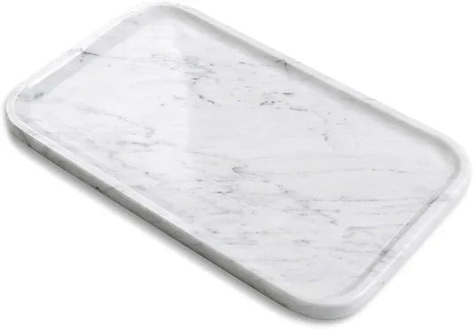 Yew & Tulip 14" x 8.5" Natural Marble Tray for Kitchen, Bathroom, Living Room – Serving/Decorative Vanity Tray for Jewelry, Candles, Decor (Carrara White) - ModernBath