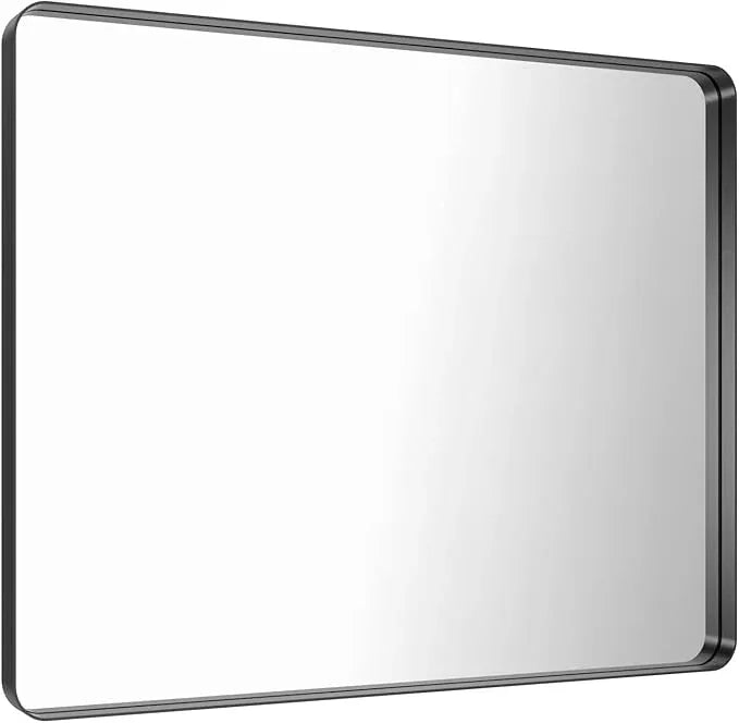 LOAAO 48x36 Inch Black Metal Framed Bathroom Mirror for Wall, Matte Black Bathroom Vanity Mirror Farmhouse, Large Rounded Rectangle Mirror, Anti-Rust, Tempered Glass, Hangs Horizontally or Vertically - ModernBath