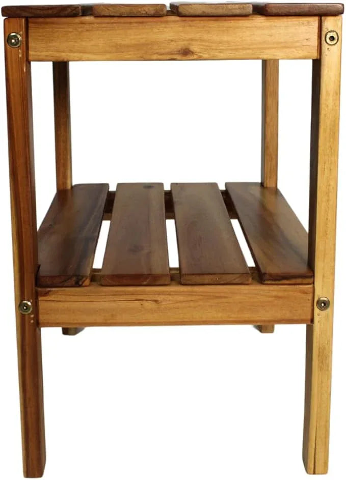 Zen 18" Acacia, Wooden Shower Bench with Shelf, Shower Stool, Footrest, and Seat for Bathroom or Spa - ModernBath