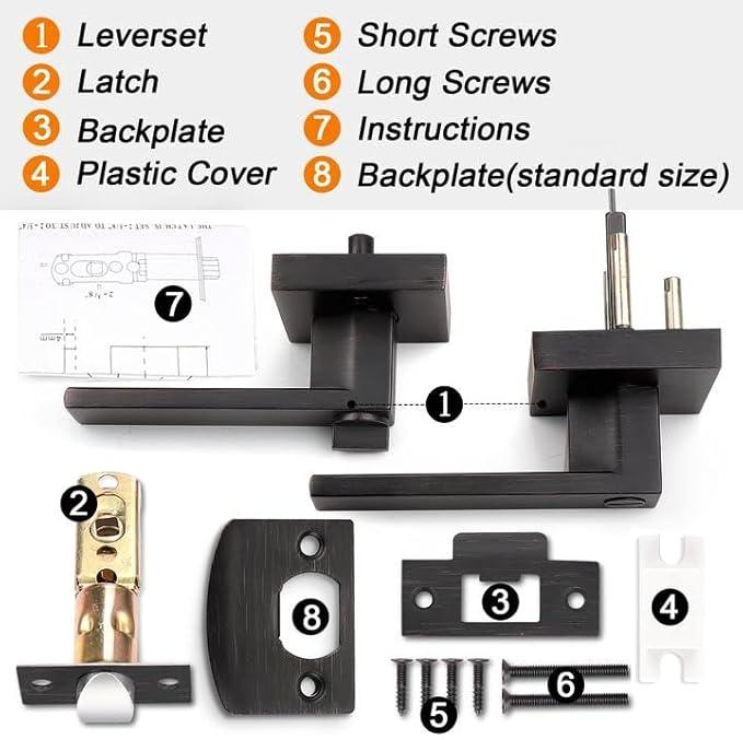 Probrico Heavy Duty Privacy Door Handle Lever with Contemporary Square Design for Home Bedroom or Bathroom in Oil Rubbed Bronze [Universal Handing] 1 Pack - ModernBath