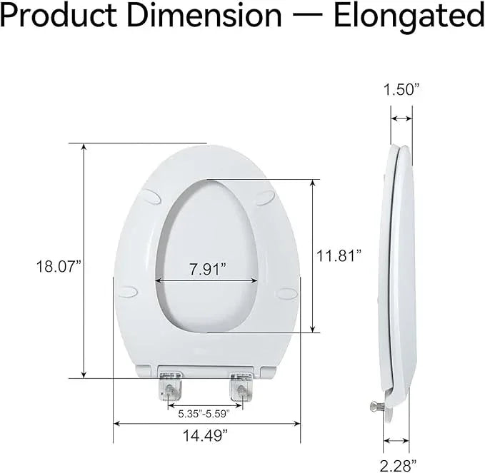 R&T Elongated Toilet Seat B1130, Heavy-Duty up to 400 lbs, Slow Close, Non Slip and Easy to Keep Clean, Easy to Install, White Premium Premium PP Material - ModernBath