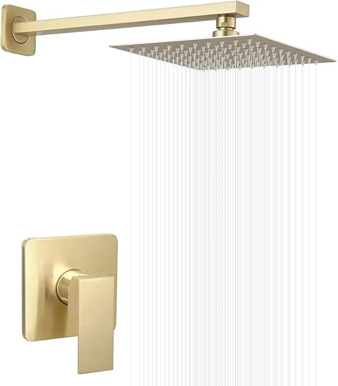 JingGang Brushed Gold Shower Faucet Set Bathroom Luxury Rainfall Shower System with Rain Shower Head Single Function Shower Trim Kit with Rough-in Valve - ModernBath