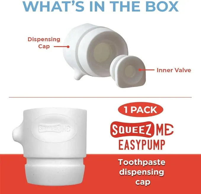 SqueezMe EasyPump Toothpaste Dispenser Cap - Self Closing Silicone Toothpaste Cap for Kids & Adults - No-Mess, Standing Design - Universal Fit for Tubes Up to 230g - Push-On, No-Twist Easy Install - ModernBath