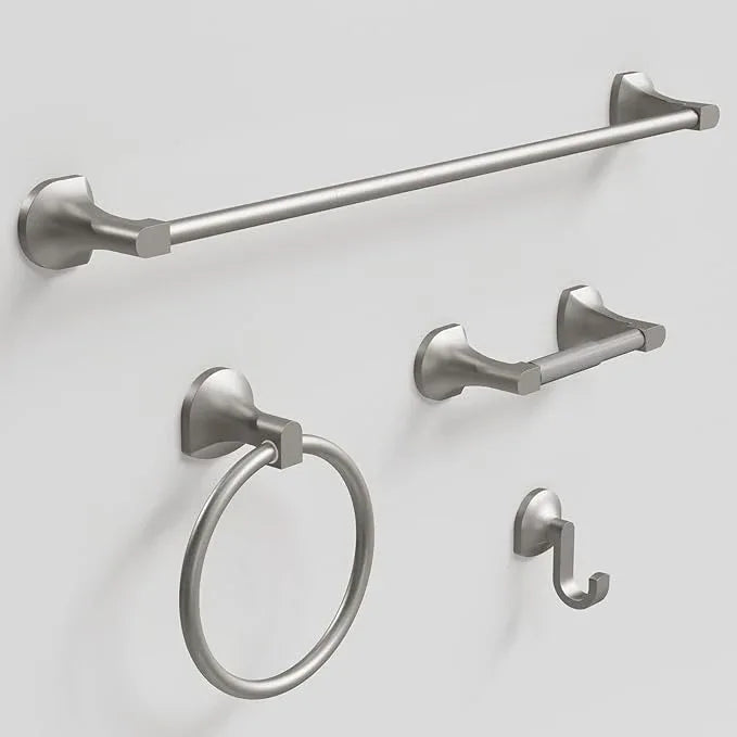 BGL Bathroom Hardware Set Brushed Nickel Adjustable Expandable Towel Bar 4-Piece Bathroom Accessory Set Wall Mounted Robe Hook Toilet Paper Holder Towel Ring Towel Bar - ModernBath