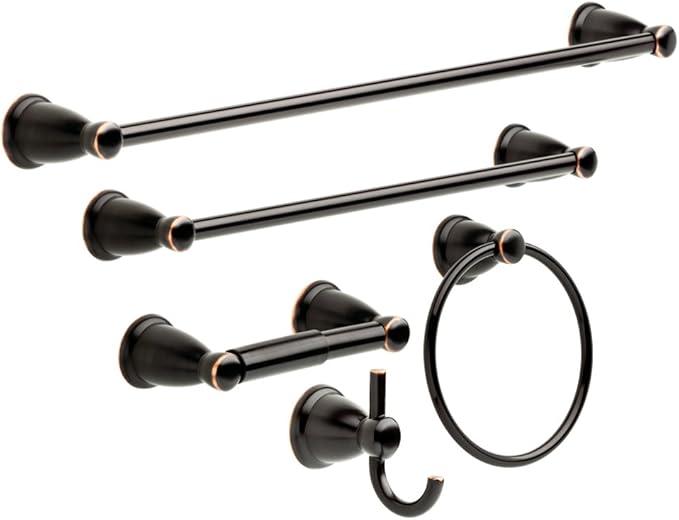 Franklin Brass Kinla 5-Piece Bathroom Set Oil-Rubbed Bronze 18', 24' Towel Bar Racks, Toilet Paper Holder, Ring, Hook KIN5PC-ORB - ModernBath