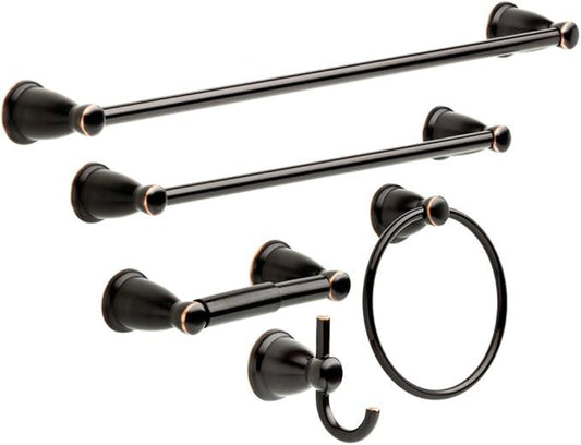 Franklin Brass Kinla 5-Piece Bathroom Set Oil-Rubbed Bronze 18', 24' Towel Bar Racks, Toilet Paper Holder, Ring, Hook KIN5PC-ORB - ModernBath