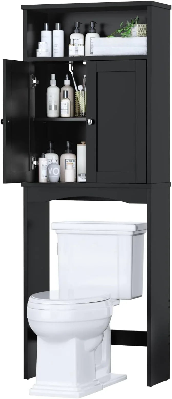 Over The Toilet Storage Cabinet, Over The Toilet Storage with Adjustable Shelf and Double Doors, Above Toilet Storage Cabinet for Bathroom Storage Over Toilet Bathroom Organizer (Black) - ModernBath