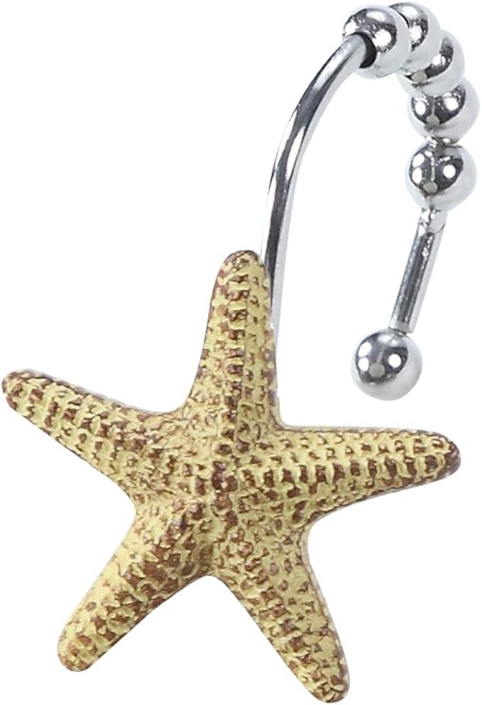 Coastal Seashell Shower Curtain Hooks, Under The Sea Beach Starfish Bathroom Shower Curtain Hooks Rust Proof, 5 Roller Ring Balls Decorative Shower Hooks for Shower Curtain, Set of 12 - ModernBath