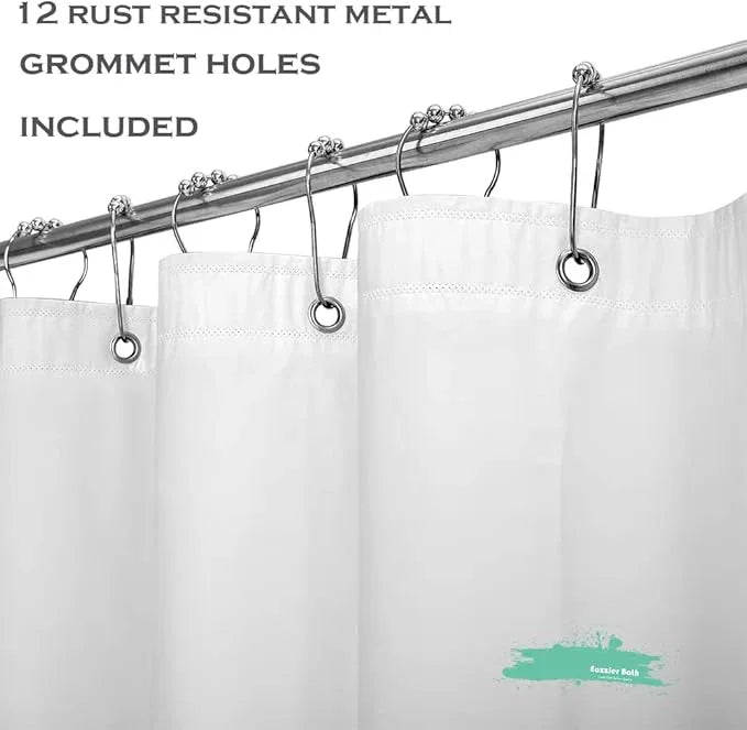 Eazzier Bath White Plastic Shower Curtain Liner, 72x72 Inch Thin Lightweight Plastic Bathroom Shower Showroom Inner Curtain with Rustproof Metal Grommet Holes and Weighted Magnets - ModernBath