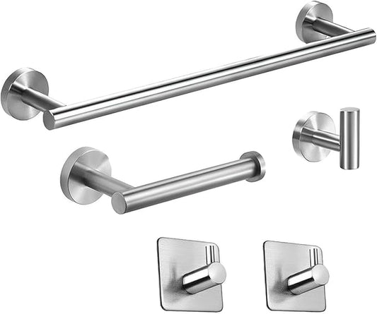 DEARART 5 Pieces Bathroom Caddy Set, Stainless Steel Towel Holder, Shower Shelves, Paper Holder for Bathroom Wall Mounted, Silver Grey