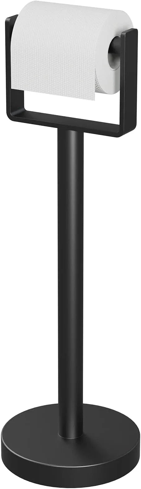 YUMORE Toilet Paper Holder Free Standing, Stainless Steel Toilet Paper Stand, Weighted Base Floor Tissue Roll Holder for Bathroom, Matte Black 200UP - ModernBath