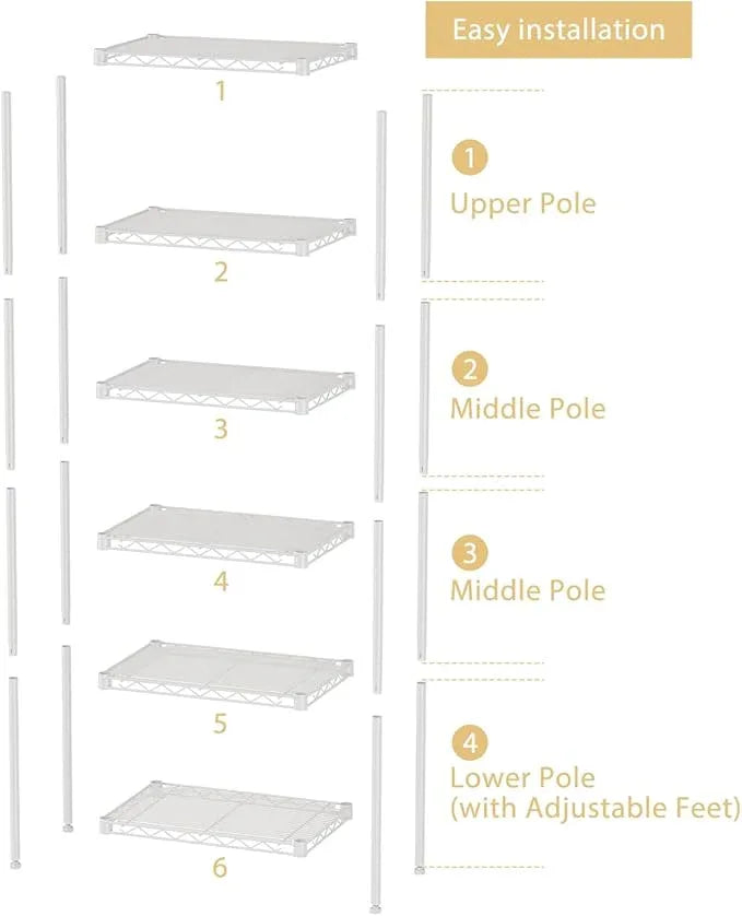 Small 6 tire Shelves Storage Wire Shelving Unit Metal Shelf Adjustable Organizers Storage Shelving for Bathroom Laundry Room Kitchen Pantry10”D x 16”W x 60”H White - ModernBath