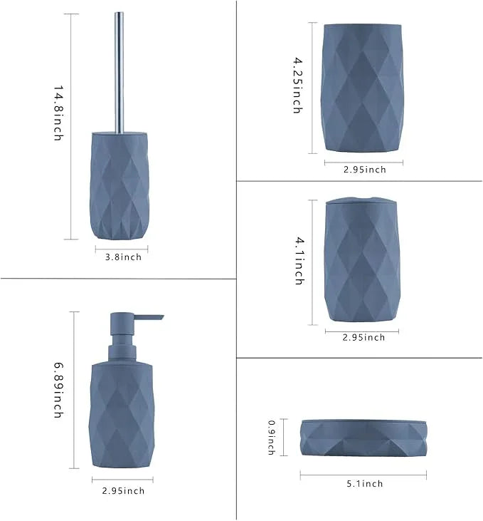 Liuonnam Bathroom Accessories Set 5-Piece Plastic Gift Set with Toilet Brush Holder, Toothbrush Holder, Toothbrush Cup, Soap Dispenser, Soap Dish(Grey) - ModernBath
