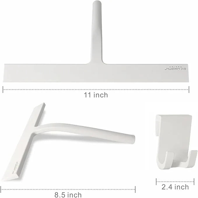 Shower Squeegee with Silicone Hook, 11" Inch Width All Purpose Squeegee Wiper for Shower Glass Doors Bathroom Mirror Tiles Car Window Cleaner Tool - White - ModernBath