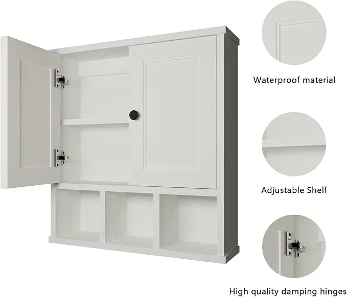 WPC Bathroom Cabinet Wall Mounted,with Adjustable Shelf,Wall Cabinet Shelf for Bathroom and Laundry, White - ModernBath