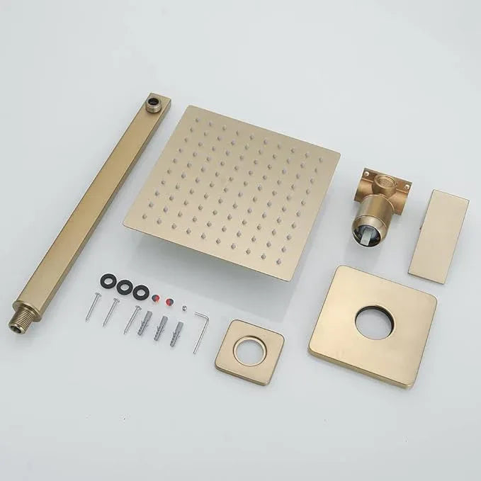 Heable Brushed Gold Shower Faucet Set, Single Function Shower Trim Kit with Rough-in Valve, Square Rain Shower Head System Included Extra Long Shower Arm for Bathroom - ModernBath