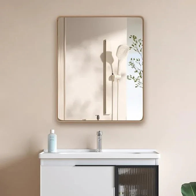 miroro Gold 24x32 Inch Metal Framed Mirror for Wall, Large Rounded Rectangle Mirror, Anti-Rust, Tempered Glass, Hangs Horizontally or Vertically - ModernBath