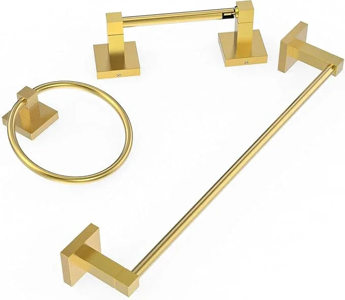 RUACQ 3 Pieces Bathroom Hardware Set, SUS 304 Stainless Steel Toilet Paper Holder, Towel Ring, 18-inch Towel Bar Set, Wall Mounted, Heavy Duty (Brushed Gold) - ModernBath