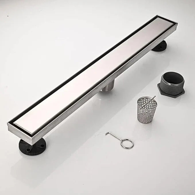 Linear Shower Floor Drain, 24 Inch Brushed Nickel 304 Stainless Steel Bathroom Drains Kit, Rectangular Shower Trench Drain with Reversable Tile-in Pattern Drain Cover & Hair Catcher - ModernBath