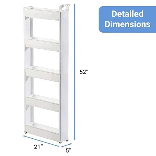 Miles Kimball 5 Tier Slim Cart, White, Durable Plastic, Easy Assembly, Holds Up to 6.5 lbs - ModernBath