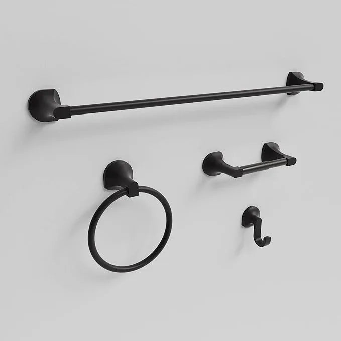 BGL Bathroom Hardware Set Matte Black Adjustable Expandable Towel Bar 4-Piece Bathroom Accessory Set Wall Mounted Robe Hook Toilet Paper Holder Towel Ring Towel Bar - ModernBath