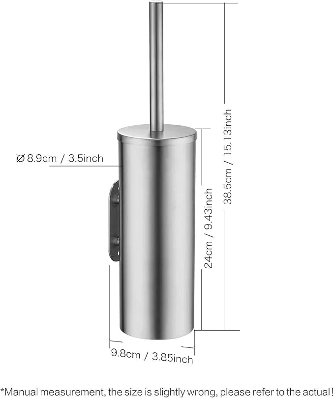 Brushed Stainless Steel Toilet Brush and Cover, No-Punch Hook Base Dual Purpose Toilet Brush Holder with Removable Inner Bucket and Splash Cover - Soft Bristles (Brushed) - ModernBath