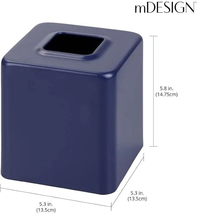 mDesign Metal Square Tissue Box Cover, Modern Facial Paper Holder - Accessories for Bathroom Vanity Countertop, Bedroom Dresser, Night Stand, Desk, Office, End Table, Unity Collection, Matte Navy Blue - ModernBath
