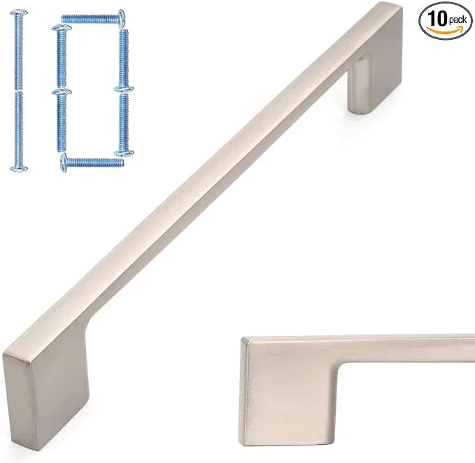 KOOFIZO 10 Pack 6-1/4 Inch Brushed Nickel Kitchen Cabinet Pulls Stain Nickel Cabinet Handles Silver Cabinet Hardware for Kitchen Cabinets Drawer P01 Dresser Cupboard Bedroom Bathroom - ModernBath