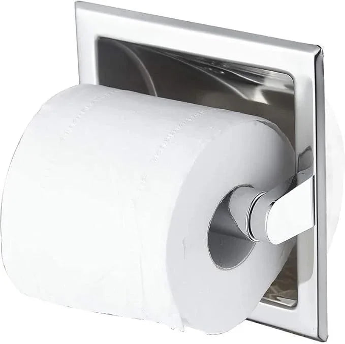 Recessed Toilet Paper Holder in Wall Insert Tissue Mount Toliets Toulet Mounted for Mega Rolls Bathroom Space Saving Design Brushed Silver - ModernBath