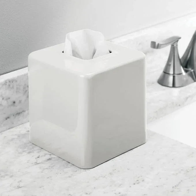 mDesign Metal Square Tissue Box Cover, Modern Facial Paper Holder, Accessories for Bathroom Vanity Countertop, Bedroom Dresser, Night Stand, Desk, Office, End Table, Unity Collection, Light Stone Gray - ModernBath