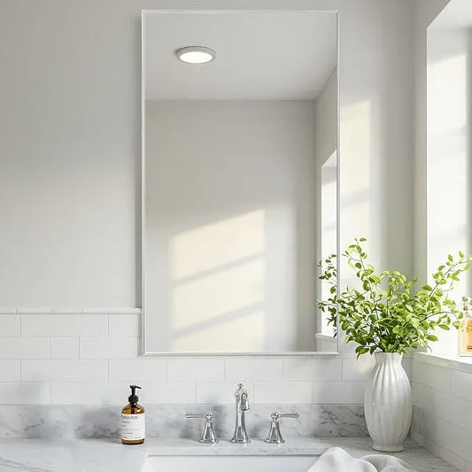 LEDLUX 20x36 Inch Silver Bathroom Mirror - Copper-Free Mirror, Aluminum Alloy Frame Vanity Rectangle Wall Mounted Modern Mirror for Bedroom/Living Room/Porch Horizontal or Vertical - ModernBath