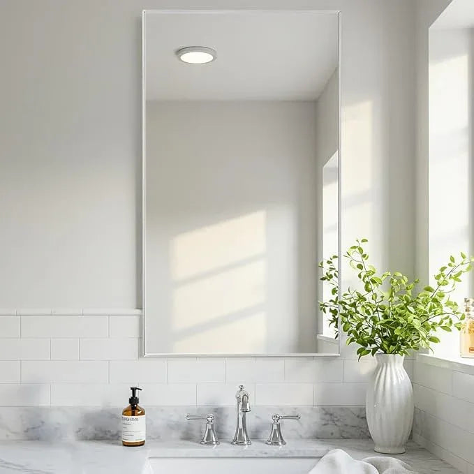 LEDLUX 20x40 Inch Silver Bathroom Mirror - Copper-Free Mirror, Aluminum Alloy Frame Vanity Rectangle Wall Mounted Modern Mirror for Bedroom/Living Room/Porch Horizontal or Vertical - ModernBath