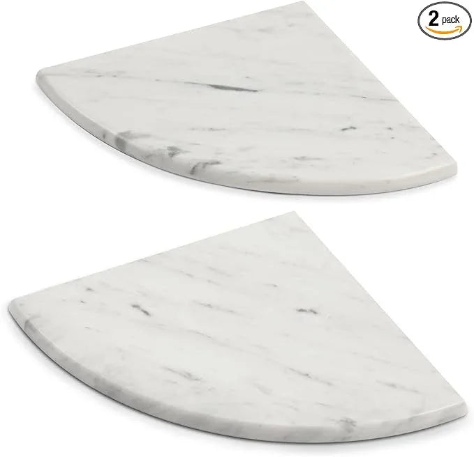 Lovdeco 2 Pcs Carrara Marble Corner Shower Shelf, Polished 9" Round Edge Corner Shelves for Bathroom, Shower, 2 Piece - ModernBath