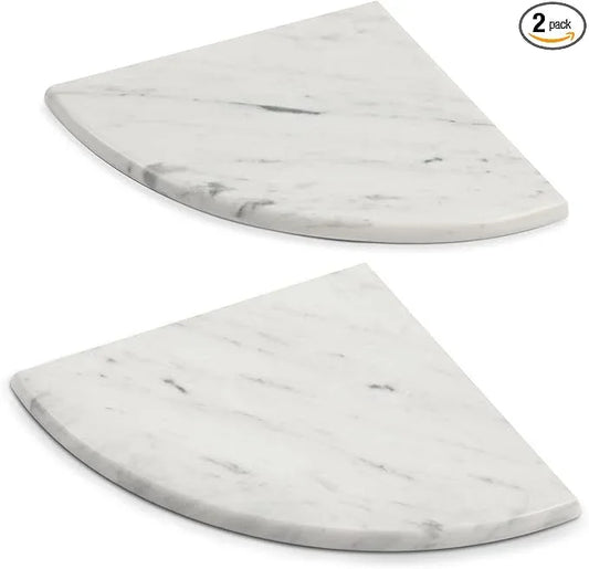 Lovdeco 2 Pcs Carrara Marble Corner Shower Shelf, Polished 9" Round Edge Corner Shelves for Bathroom, Shower, 2 Piece - ModernBath