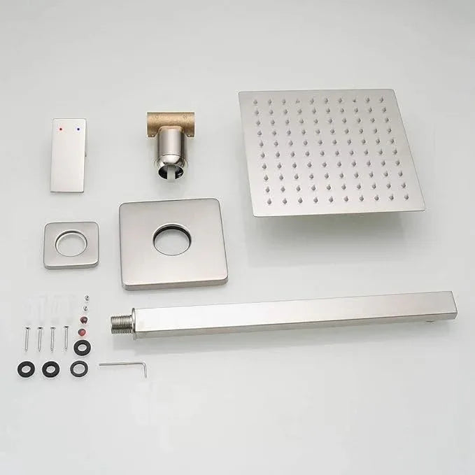 JingGang Brushed Nickel Shower Faucet Set Bathroom Luxury Rainfall Shower System with Rain Shower Head Single Function Shower Trim Kit with Rough-in Valve - ModernBath