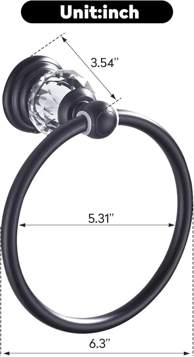 WINCASE Crystal Towel Ring, Black Hand Towel Holder, Bathroom Round Towel Hanger Racks Wall Mount Matte Black - ModernBath