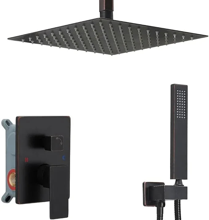 JingGang 10 Inch Ceiling Mounted Shower System Rain Mixer Shower Combo Set Rainfall Shower Head System ‎Oil Rubbed Bronze Shower Faucet Rough-in Valve Body and Trim Kit Included - ModernBath